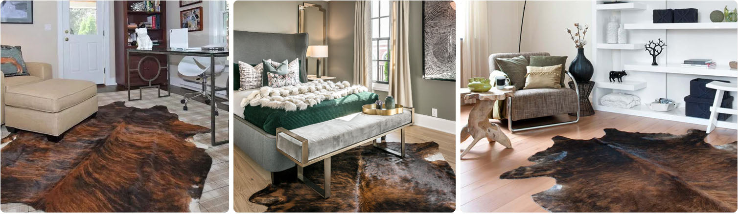 Rich Dark Brown and Black Cowhide Rugs