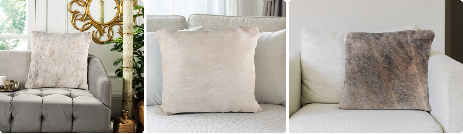 Grey with Beige Cowhide Pillows