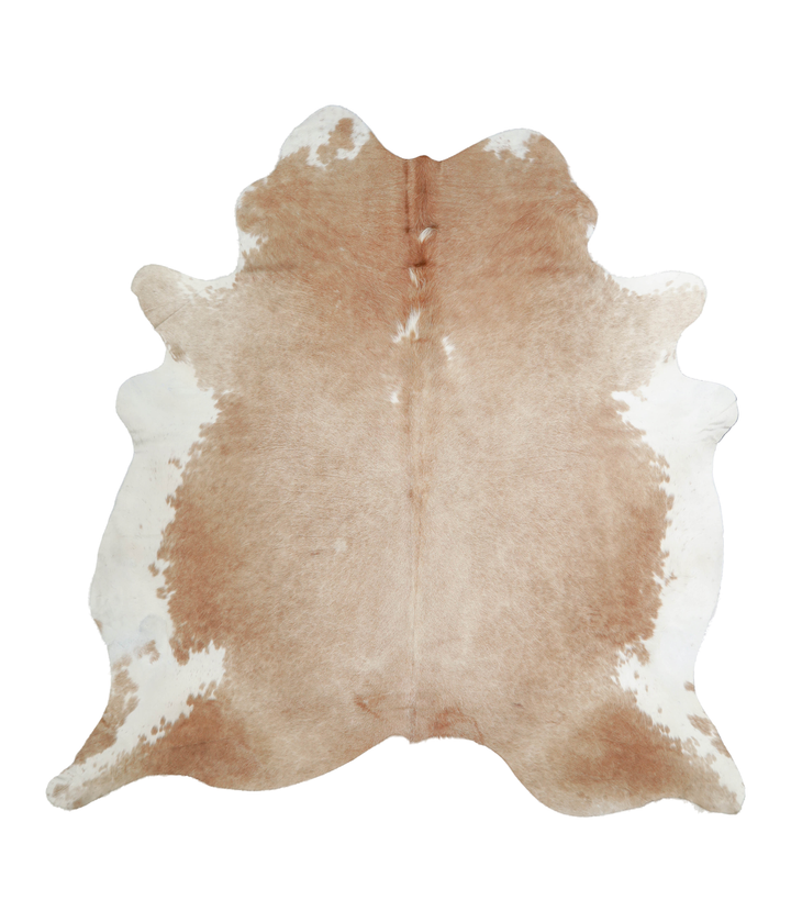 Beige and White XX-Large Brazilian Cowhide Rug 7'3"H x 7'0"W #A21228 by Hudson Hides