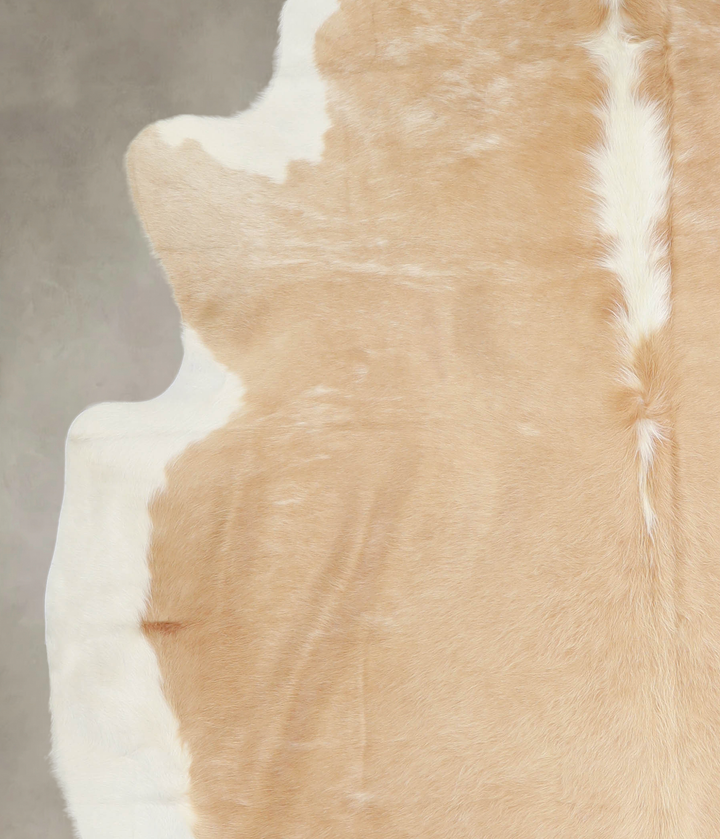 Beige and White XX-Large Brazilian Cowhide Rug 7'6"H x 7'4"W #A23070 by Hudson Hides