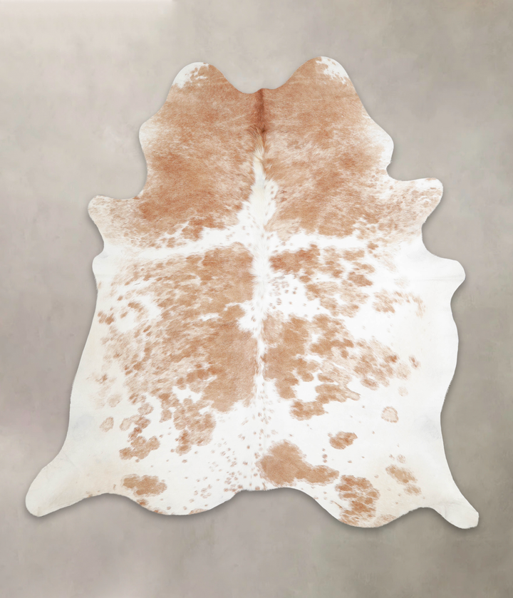 Beige and White X-Large Brazilian Cowhide Rug 7'2"H x 6'9"W #A23297 by Hudson Hides