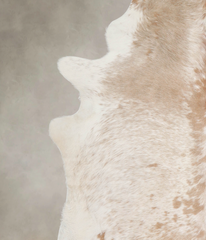 Beige and White XX-Large Brazilian Cowhide Rug 7'5"H x 7'4"W #A23298 by Hudson Hides