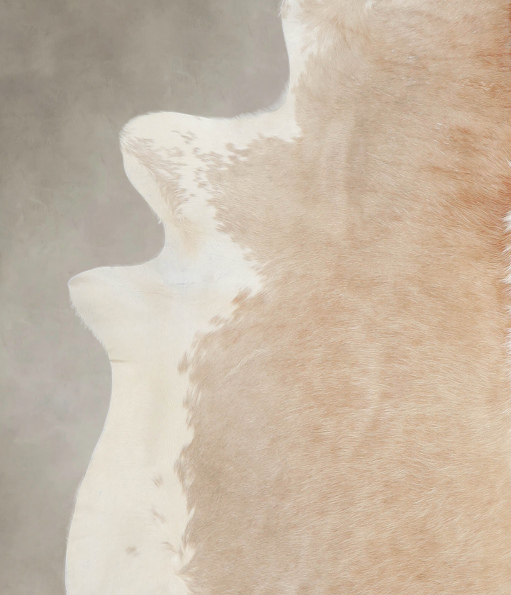 Beige and White X-Large Brazilian Cowhide Rug 7'3"H x 6'6"W #A24620 by Hudson Hides