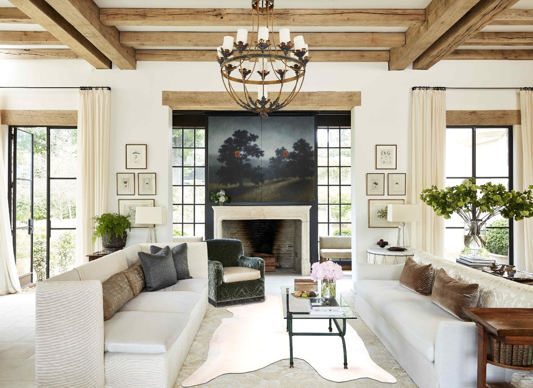 Ivory with Beige XX-Large Brazilian Cowhide Rug 8'0"H x 7'2"W #A30840