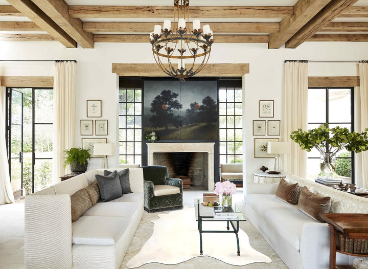 Ivory with Beige XX-Large Brazilian Cowhide Rug 7'10"H x 6'11"W #A32943 by Hudson Hides