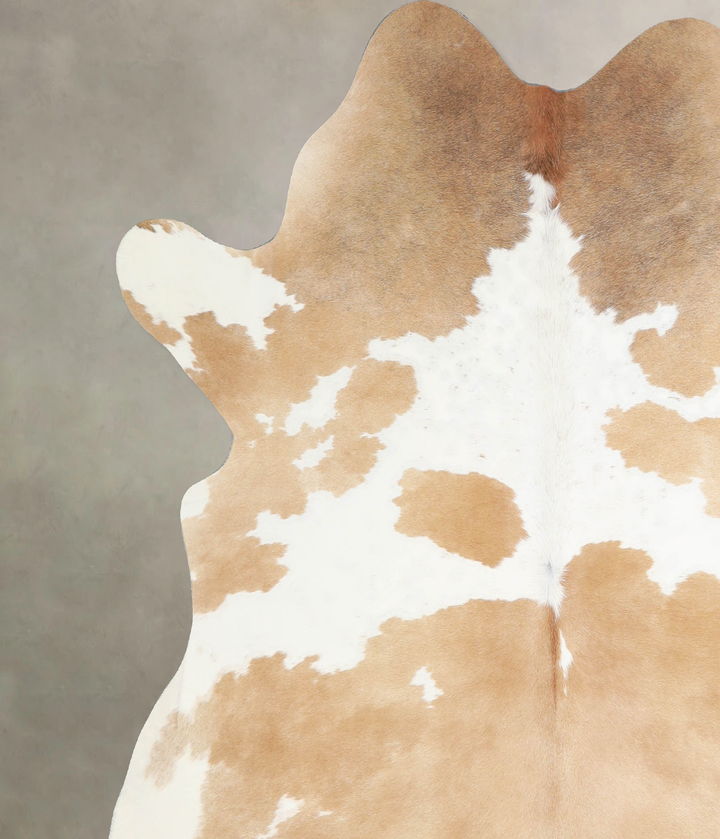 Beige and White X-Large Brazilian Cowhide Rug 6'9"H x 6'3"W #A33701 by Hudson Hides