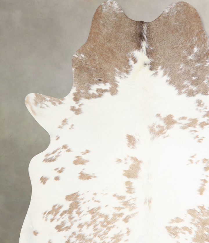 Beige and White X-Large Brazilian Cowhide Rug 6'11"H x 6'6"W #A33779 by Hudson Hides