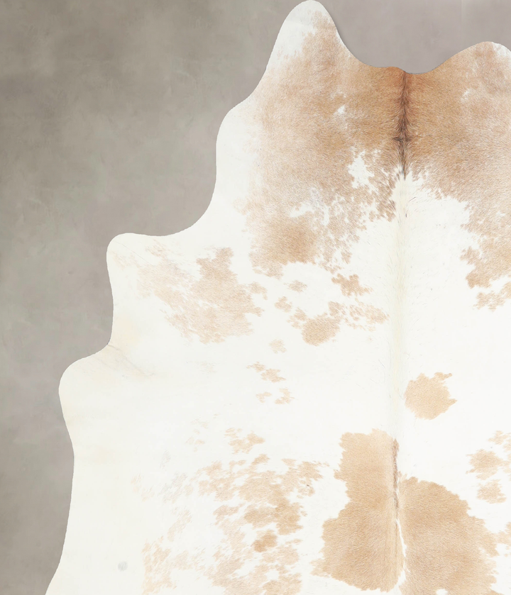 Beige and White X-Large Brazilian Cowhide Rug 6'8"H x 6'1"W #A33780 by Hudson Hides