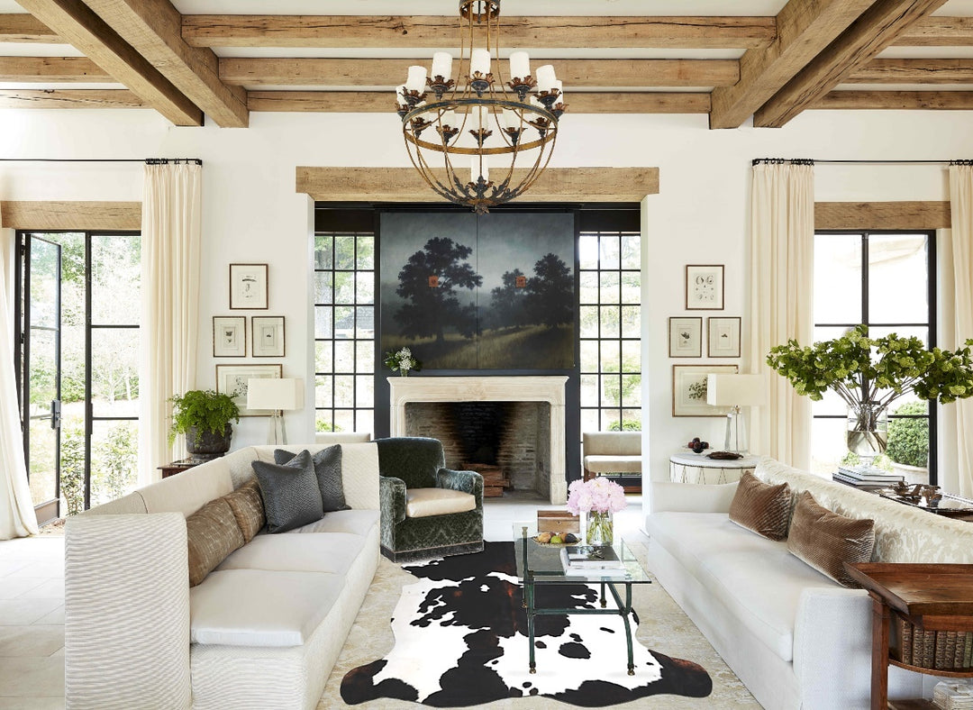 Tricolor X-Large European Cowhide Rug 7'1"H x 6'7"W #A40239 by Hudson