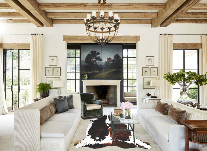 Tricolor X-Large European Cowhide Rug 7'1"H x 7'1"W #A40655 by Hudson Hides