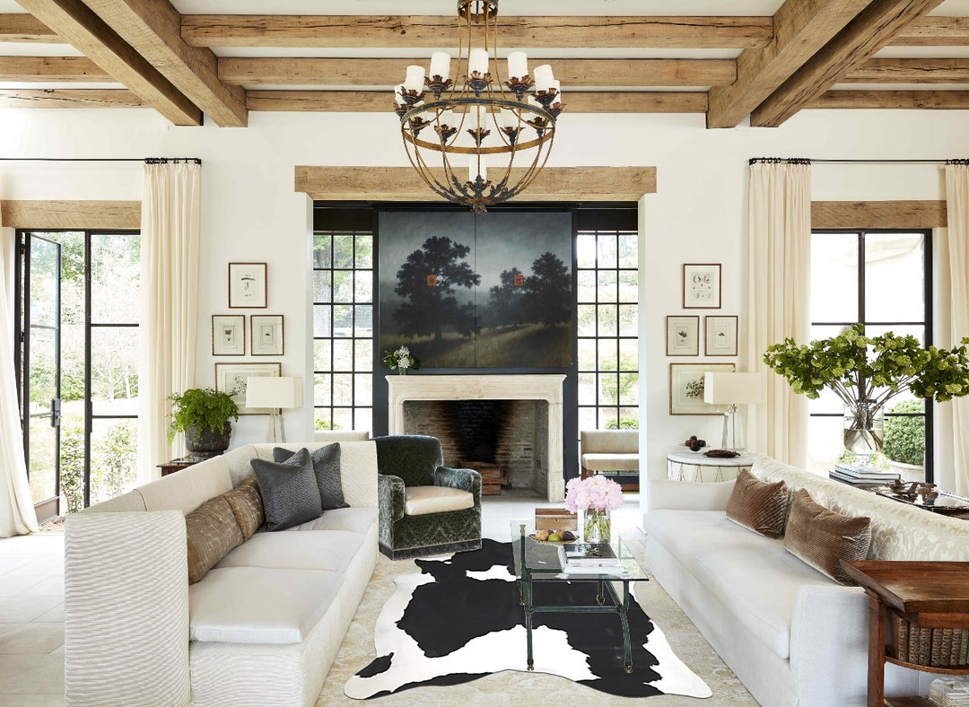 Black and White X-Large Brazilian Cowhide Rug 7'8"H x 6'6"W #A46190 by