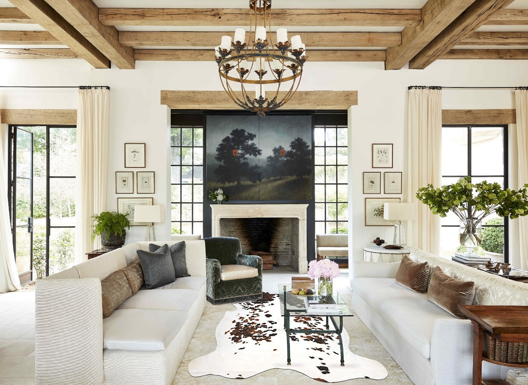 Tricolor X-Large European Cowhide Rug 7'1"H x 6'7"W #B11920 by Hudson