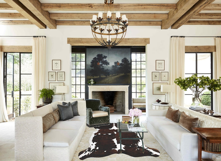 Tricolor X-Large European Cowhide Rug 6'10"H x 5'11"W #B12240 by Hudson Hides