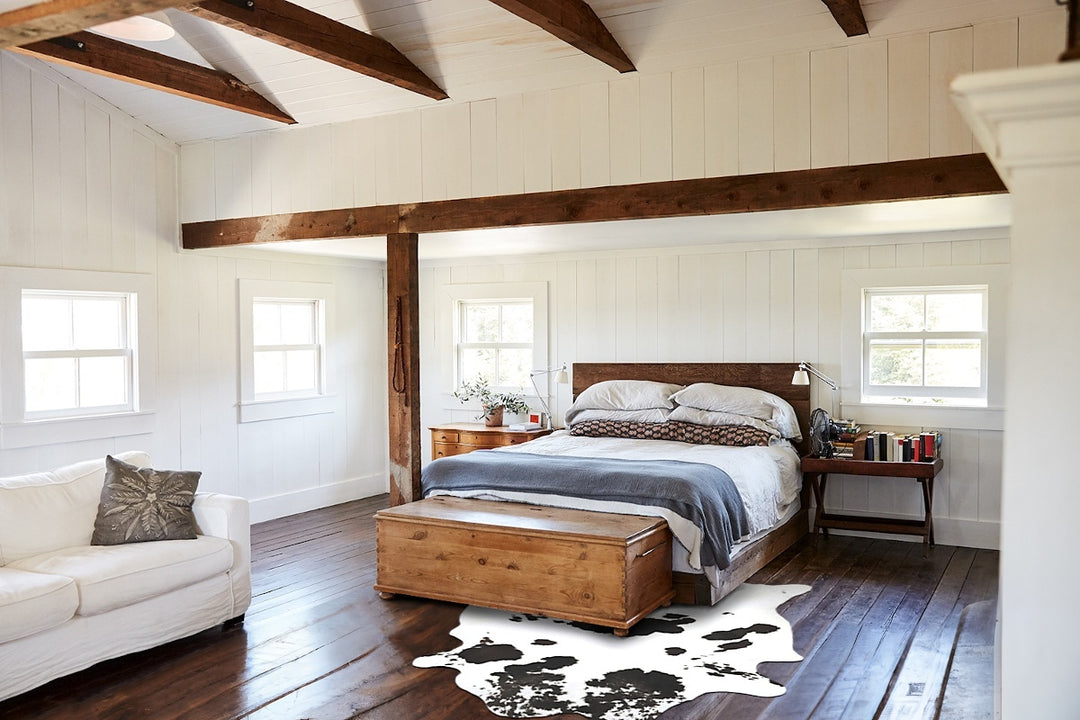 Black and White X-Large Brazilian Cowhide Rug 7'0"H x 6'7"W #B15243 by