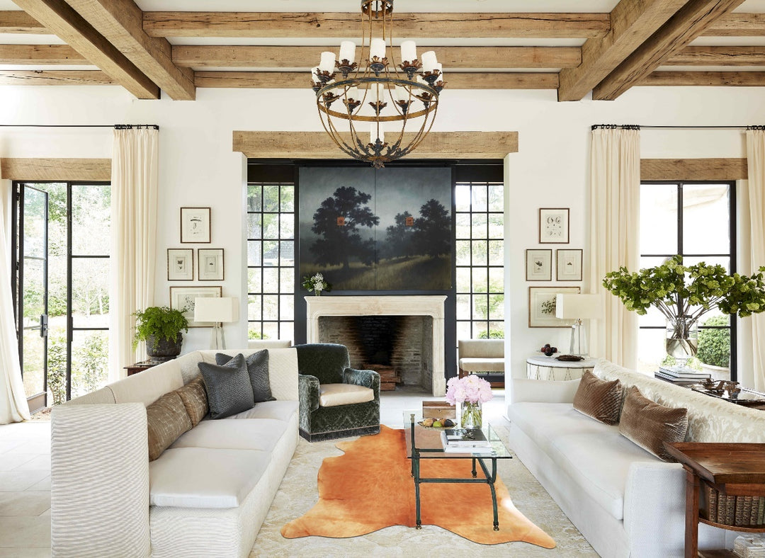 Beige X-Large Brazilian Cowhide Rug 7'0"H x 5'10"W #B16609 by Hudson H