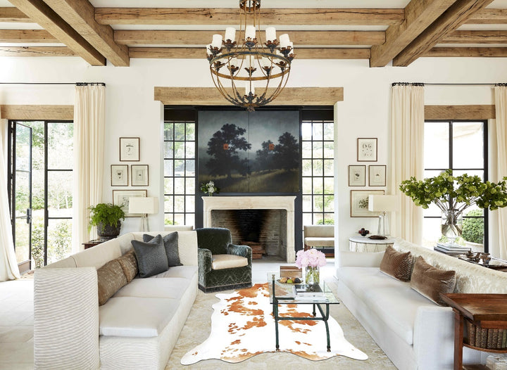 Beige and White XX-Large Brazilian Cowhide Rug 8'5"H x 7'3"W #B16903 by Hudson Hides