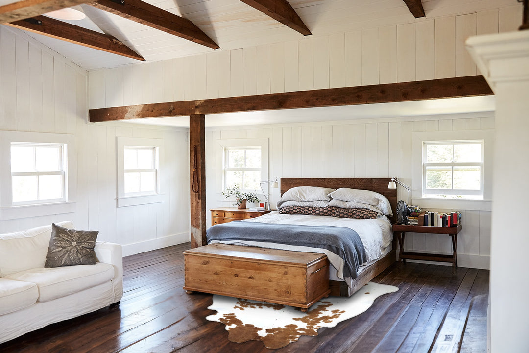 Brown and White X-Large Brazilian Cowhide Rug 7'4"H x 6'4"W #B18689 by