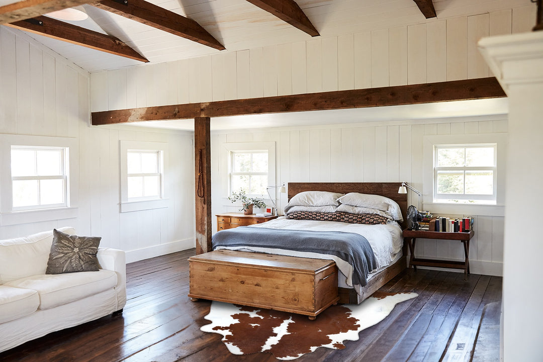 Brown and White XX-Large Brazilian Cowhide Rug 7'8"H x 7'2"W #B18754 b