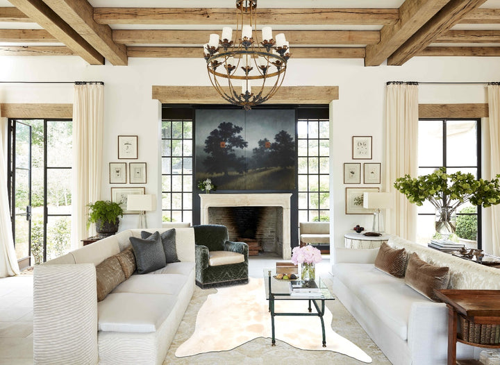 Beige and White XX-Large Brazilian Cowhide Rug 7'5"H x 7'1"W #B3282 by Hudson Hides