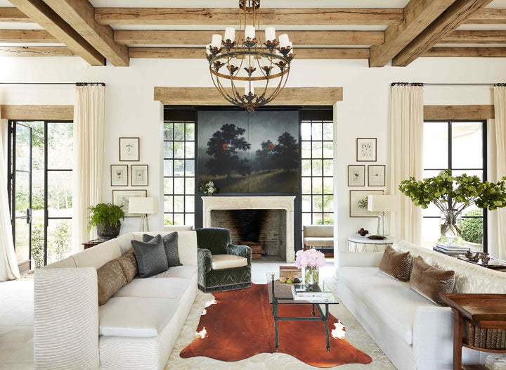 Brown and White Regular X-Large Brazilian Cowhide Rug 7'2"H x 6'5"W #B3867 by Hudson Hides