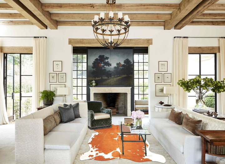 Beige and White X-Large European Cowhide Rug 7'9"H x 6'4"W #B5679 by Hudson Hides