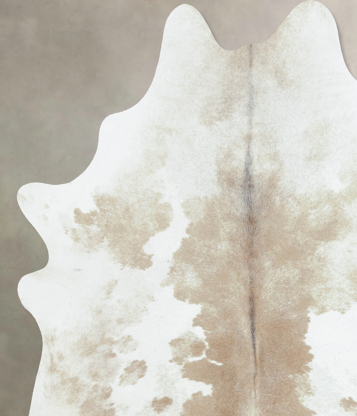 Beige and White X-Large Brazilian Cowhide Rug 7'7"H x 6'6"W #B8866 by Hudson Hides