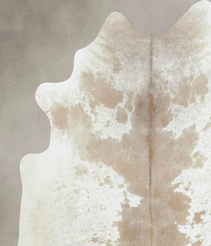 Beige and White X-Large Brazilian Cowhide Rug 6'11"H x 6'6"W #B8920 by Hudson Hides