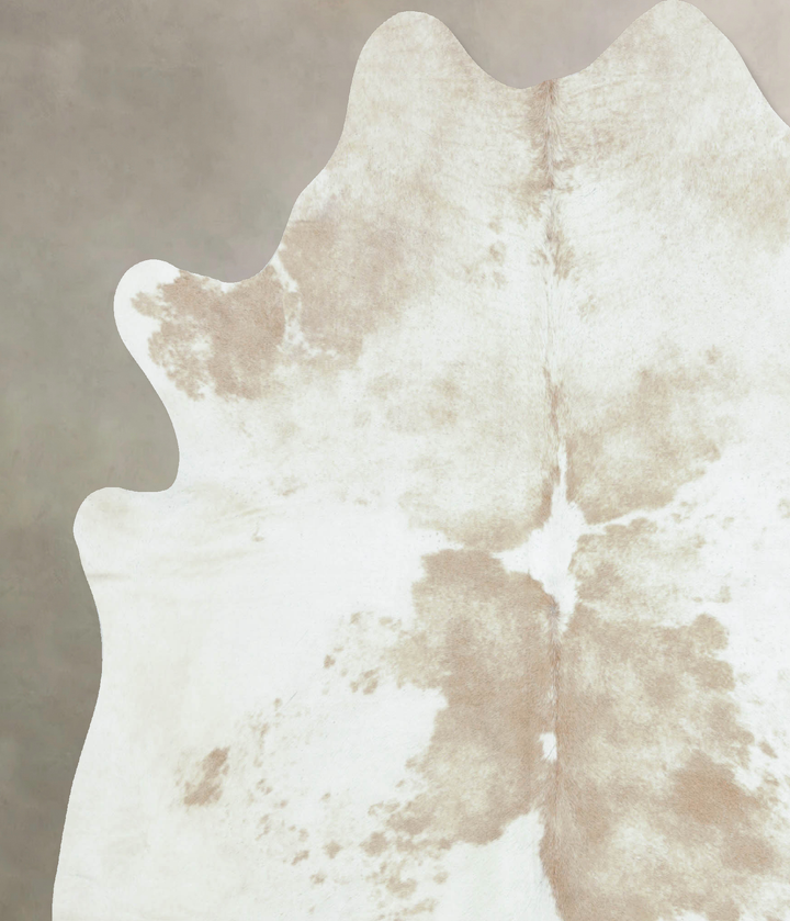 Beige and White X-Large Brazilian Cowhide Rug 7'2"H x 6'9"W #B8933 by Hudson Hides