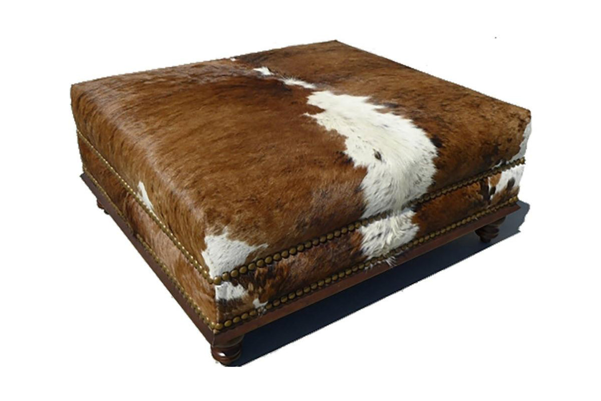Custom Cowhide Ottoman - Brown and White