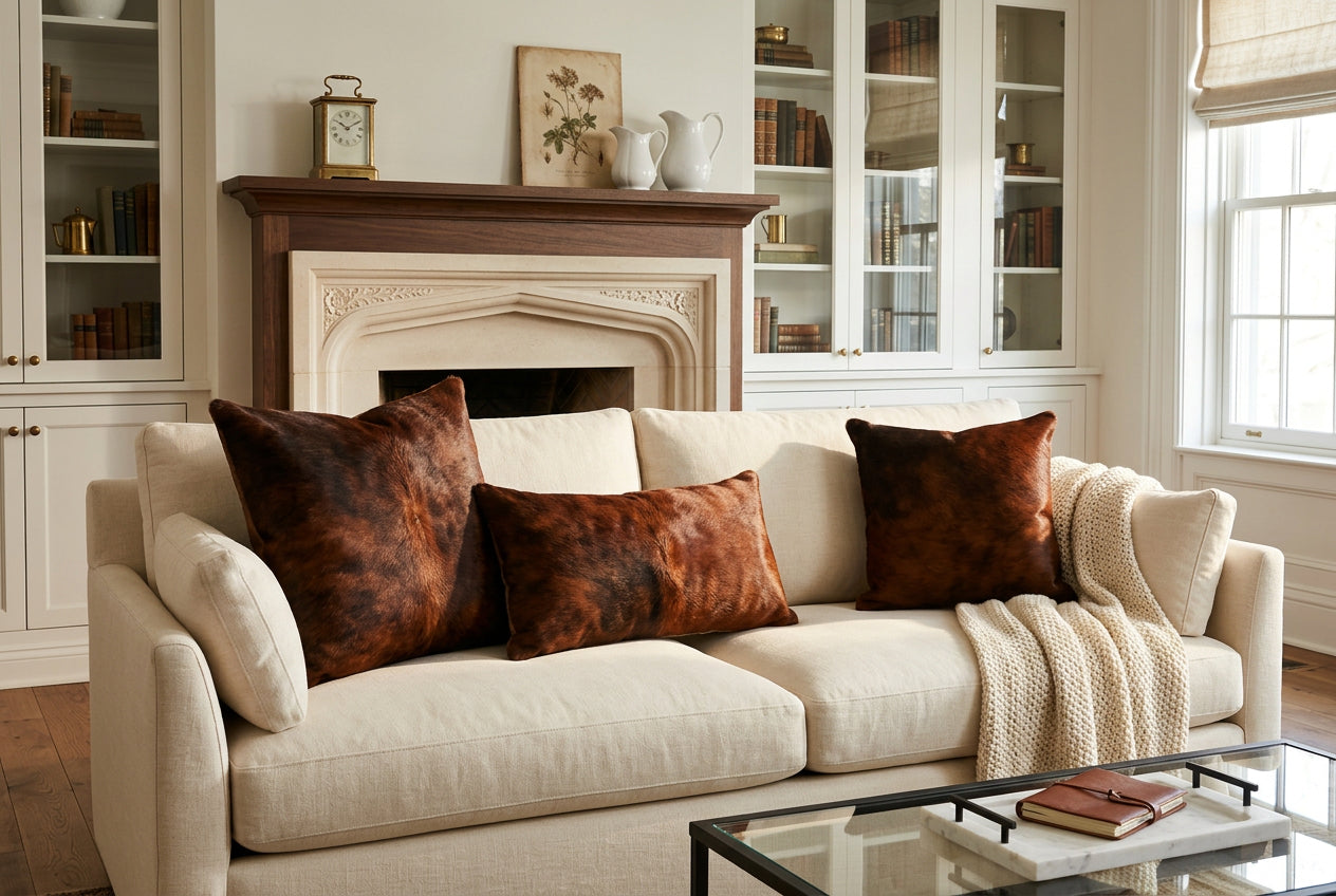 Brown with Red Cowhide Pillows
