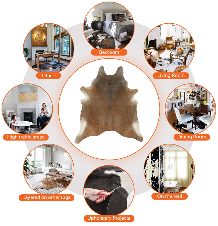 Beige and White X-Large Brazilian Cowhide Rug 7'7"H x 5'8"W #B15696 by Hudson Hides