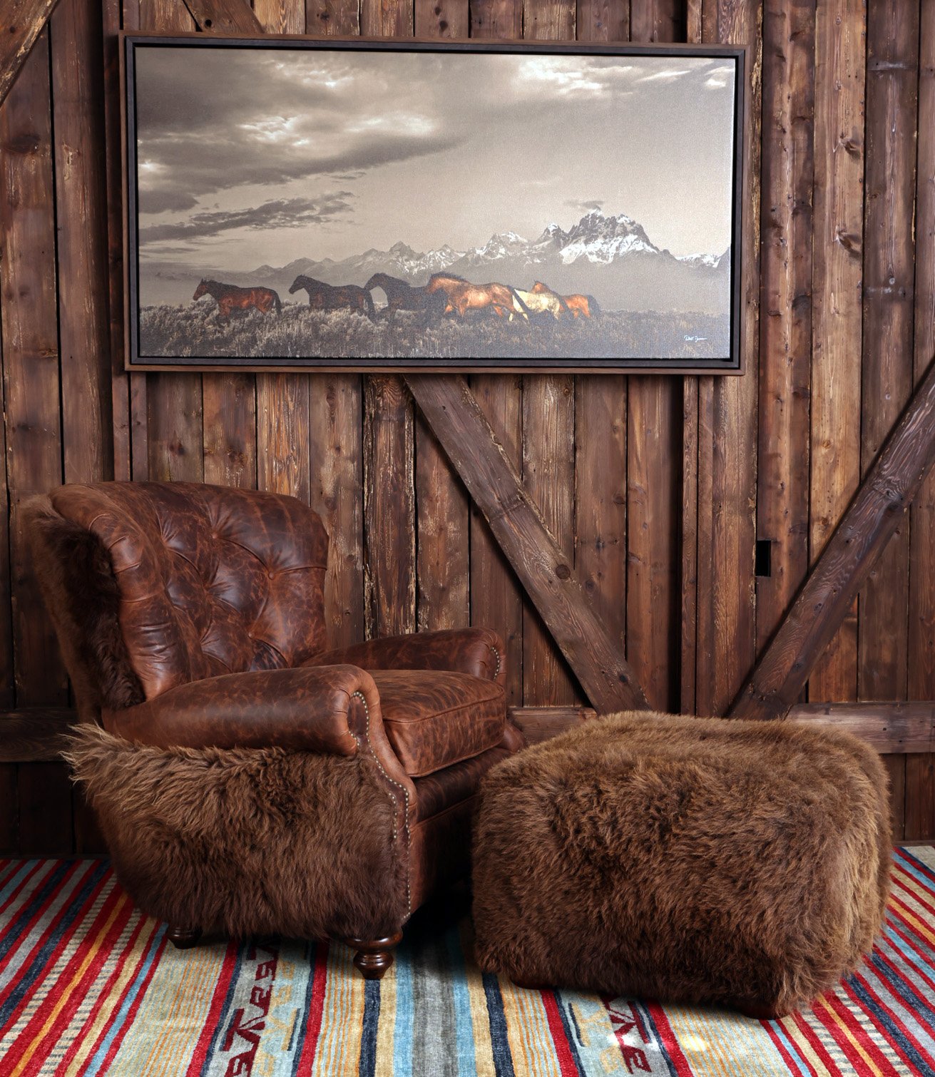 Yellowstone Buffalo Curved Tufted Chair