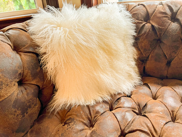 Cream Tibetan Lamb Single Sided Pillow 16" x 16" by Hudson Hides