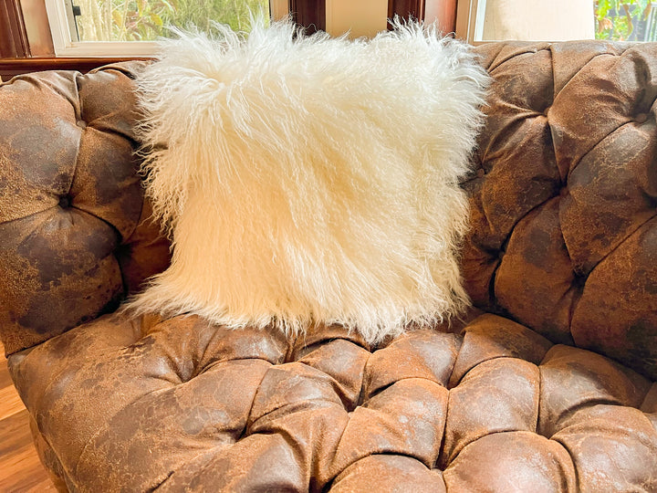 Cream Tibetan Lamb Single Sided Pillow 16" x 16" by Hudson Hides