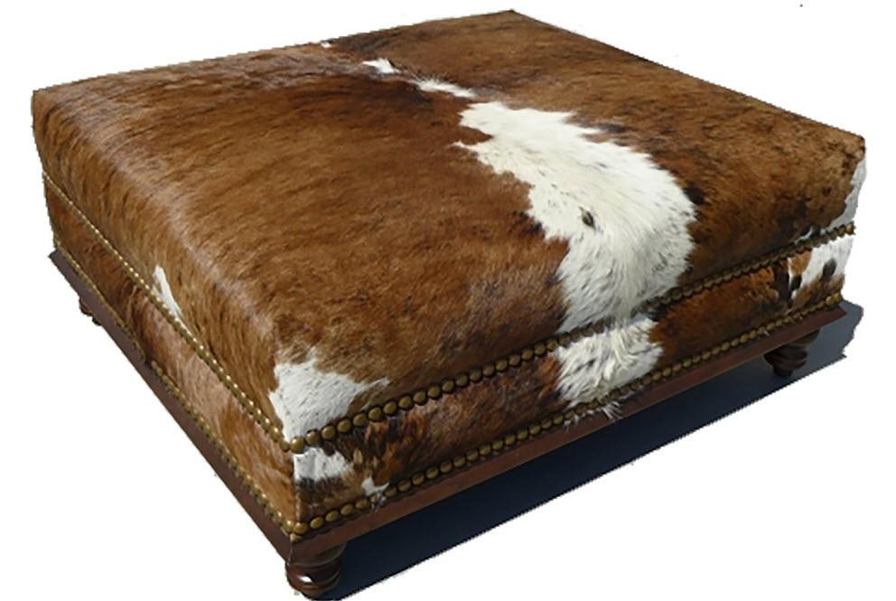 Custom Cowhide Ottoman - Brown and White