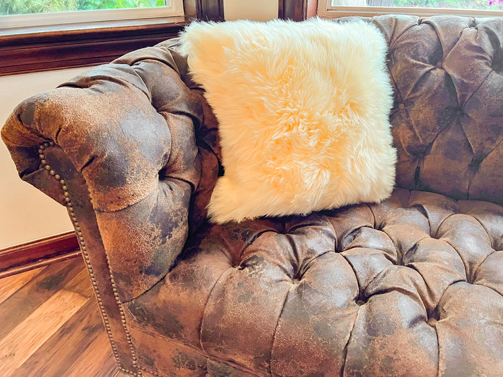 Cream New Zealand Sheepskin Pillow 16"x16" Single Sided by Hudson Hides