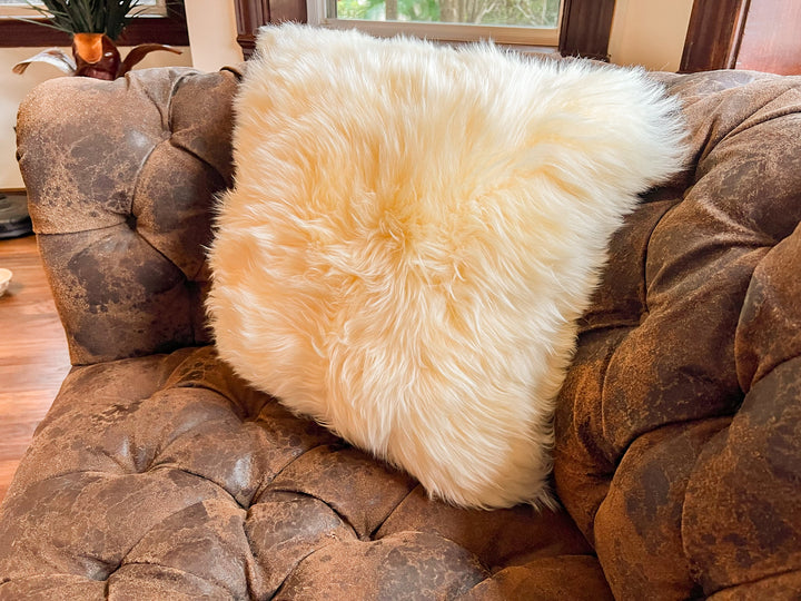 Cream New Zealand Sheepskin Pillow 16"x16" Single Sided by Hudson Hides