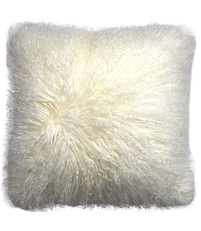 White Tibetan Lamb Single Sided Pillow 20" x 20" by Hudson Hides