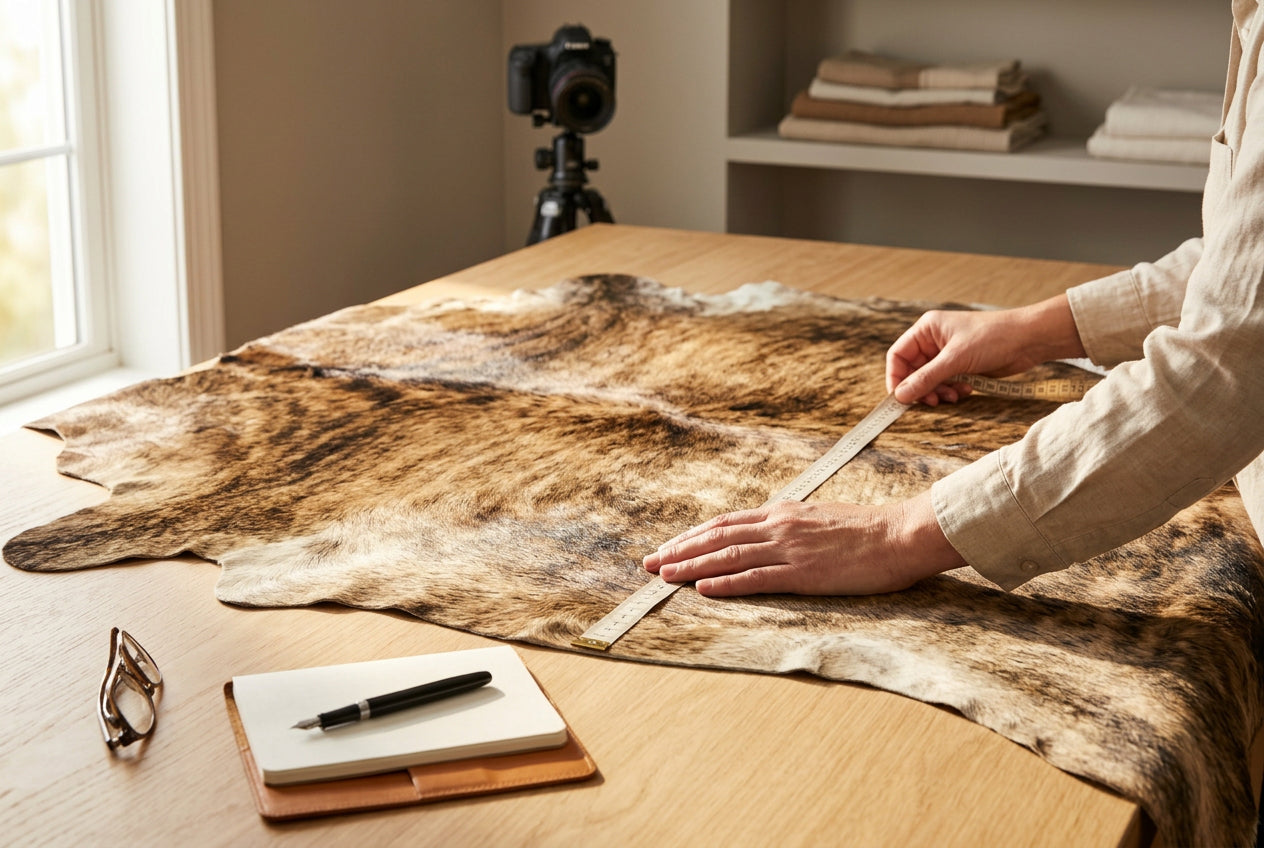 Behind the scenes at Cowhides Direct warehouse showing quality inspection process
