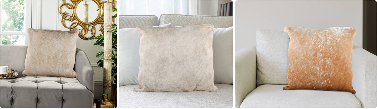 Beige and White Cowhide Pillows