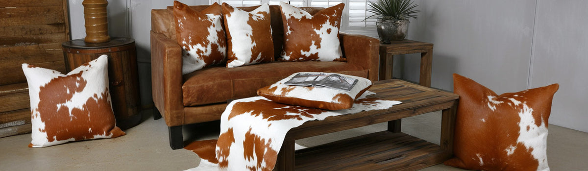 Brown and White Cowhide Pillows