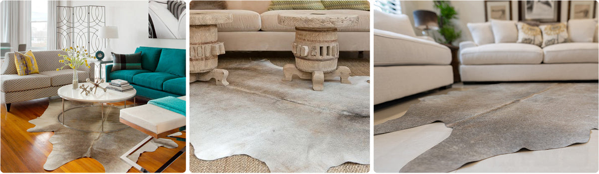 Grey with Beige Cowhide Rugs