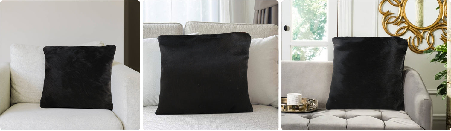 Solid Black Cowhide Pillows