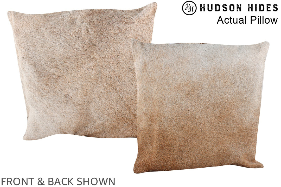 Grey with Beige 16"x16" Brazilian Cowhide Pillow #A13409 by Hudson Hid