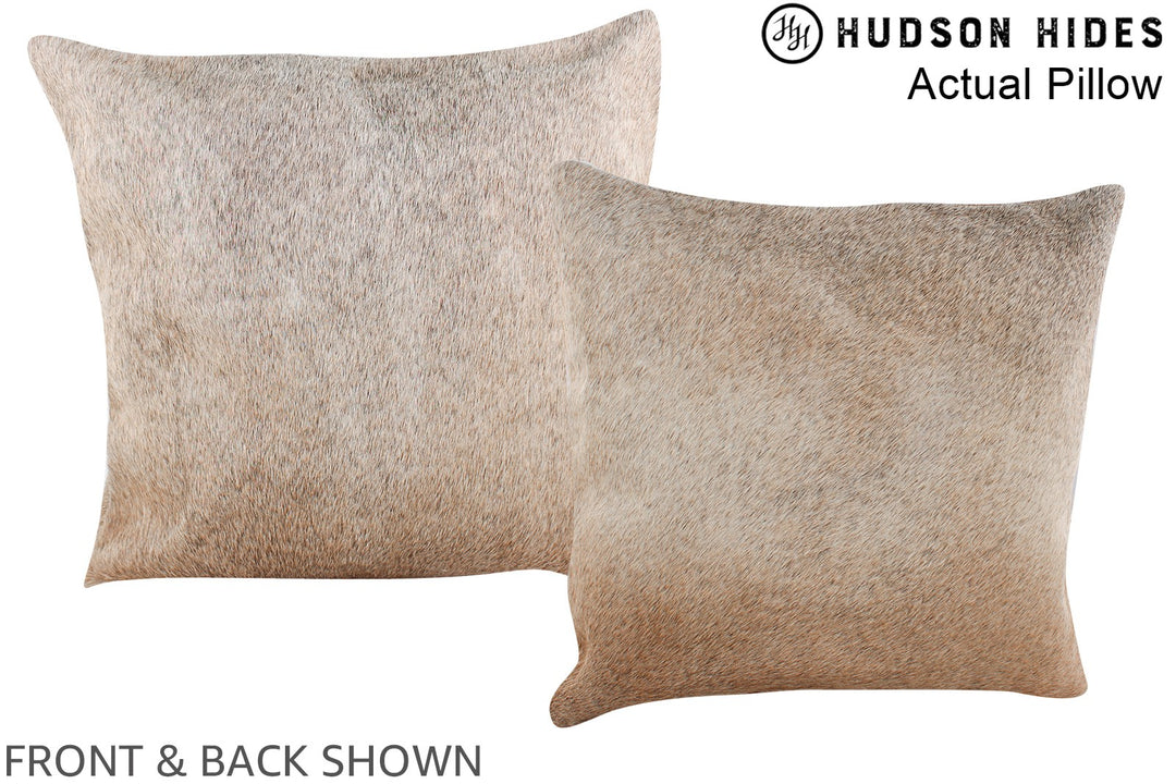 Grey with Beige 16"x16" Brazilian Cowhide Pillow #A13521 by Hudson Hid