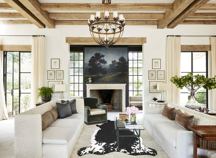 Black and White X-Large Brazilian Cowhide Rug 7'3"H x 6'7"W #A13 by Hudson Hides