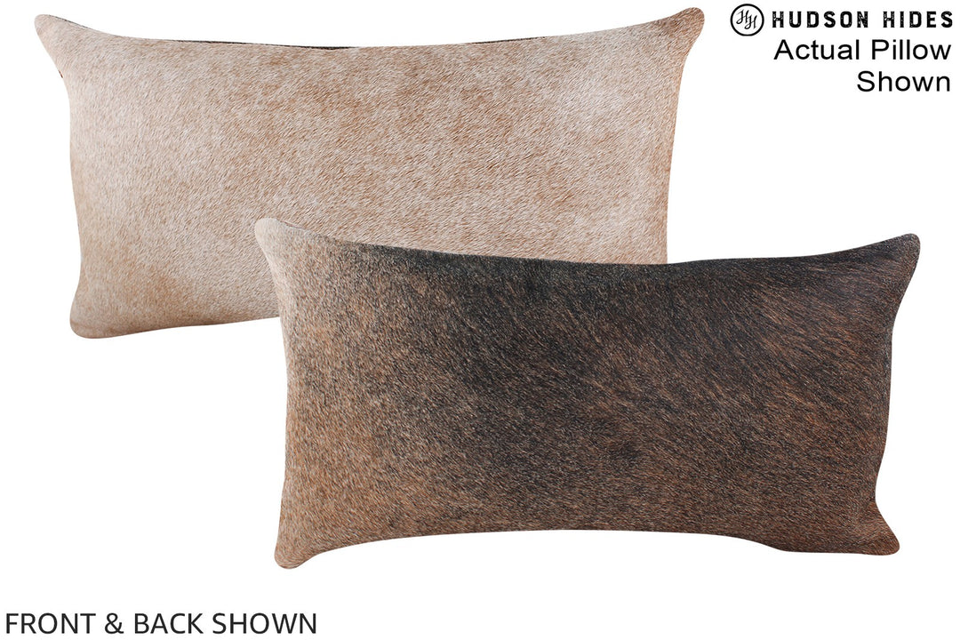 Grey with Beige 12"x22" Brazilian Cowhide Pillow #A15687 by Hudson Hid