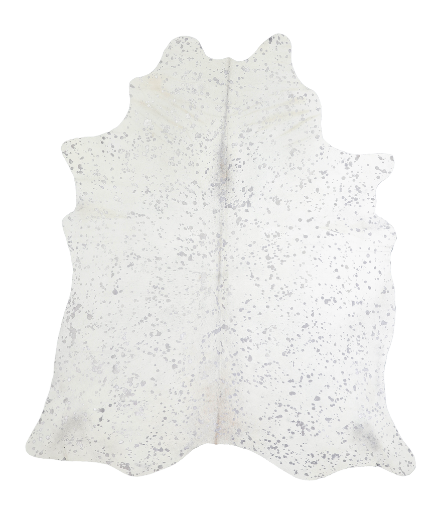 Metallic Silver White X-Large Brazilian Cowhide Rug 7'4"H x 6'4"W #A20252 by Hudson Hides