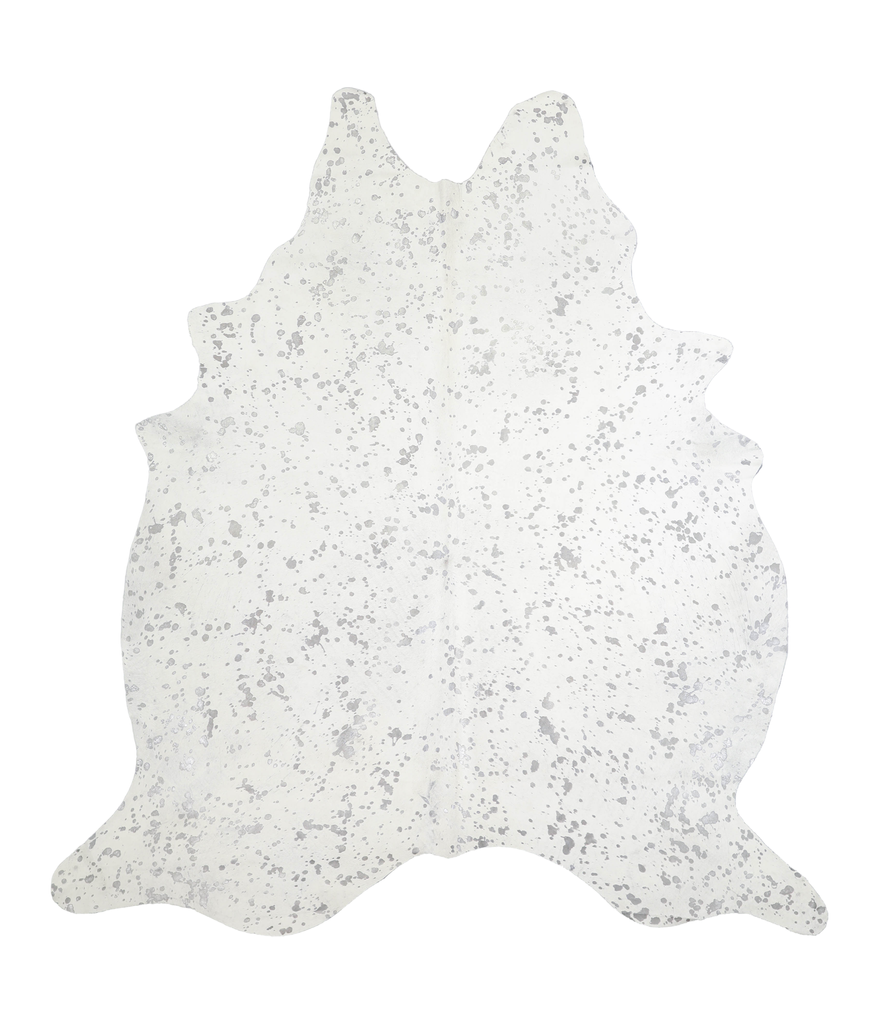 Metallic Silver White X-Large Brazilian Cowhide Rug 7'3"H x 6'7"W #A20255 by Hudson Hides