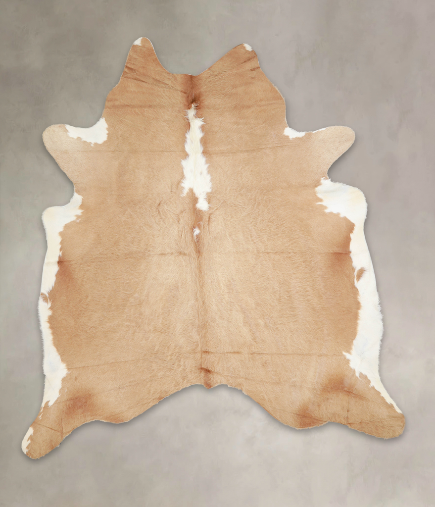 Beige and White XX-Large Brazilian Cowhide Rug 7'6"H x 6'9"W #A23067 by Hudson Hides